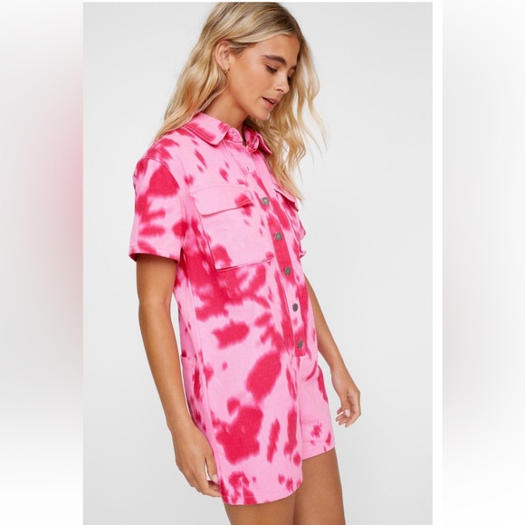 NWT NASTY GAL - Printed Tie Dye Denim Romper - Picture 3 of 4